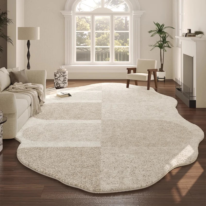 Navak Carpet French Cream Style Carpets for Living Room Irregular Shape Bedroom Decor Line Carpet Fluffy Soft Plush Rug Thick Washable Mat
