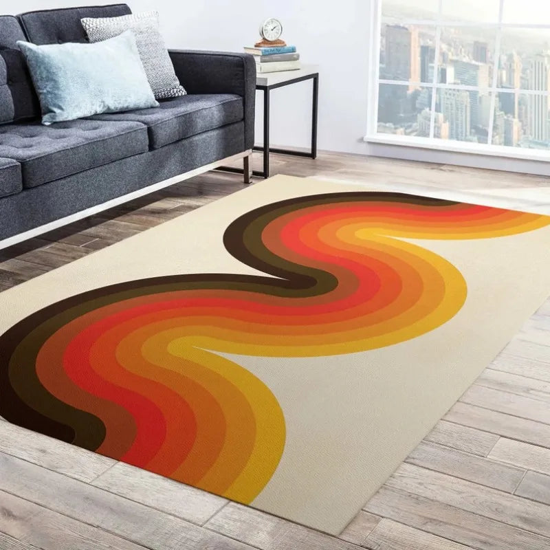 Navak Carpet Mid Century Modern Art Rugs Scandinavian Style Living Room Rug Retro 70s Area Rug Neutral Abstract Geometric Carpet Non Slip
