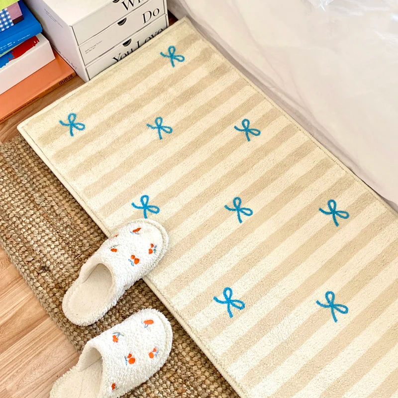 Navak Carpet Exclusive Picks Bow Imitation Cashmere Rug Comfortable Insulation Warm Bedroom Bed Blanket Girls Bed Mat Bay Window Blanket Home Decor