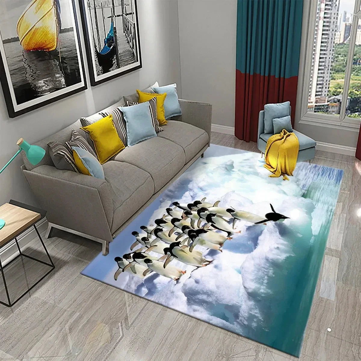 Navak Carpet Antarctica Penguin Pattern Carpet Lovely Animal Design Living Room Bedroom And Bathroom Non-Slip Carpet
