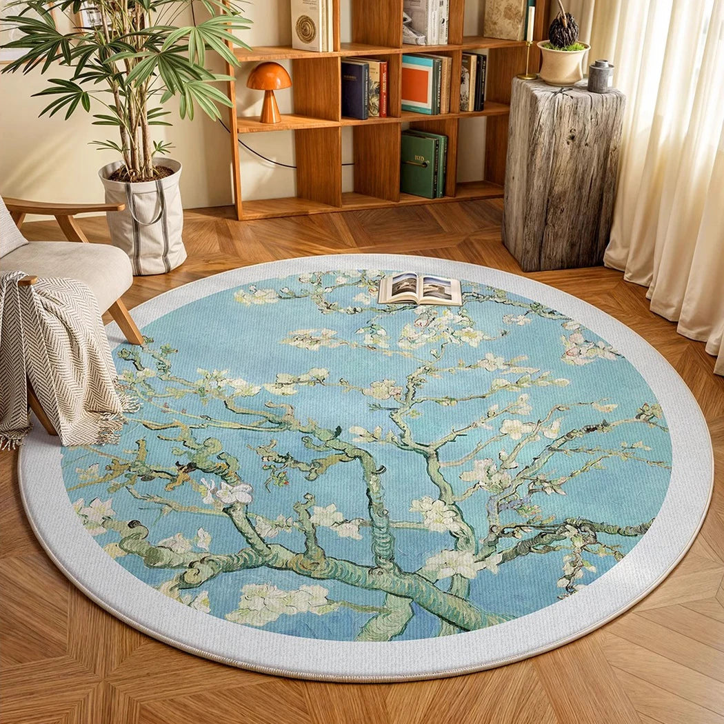 Navak Carpet Round Rug Living Room Carpet Soft Bedroom Bedside Floor Mat Plants Flowers French Retro Anti-slip Carpets Home Ddecoration Tapis