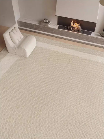 Navak Carpet Beige Light Gray Plush Carpet with Elegant Border Design Soft Thick Pile Carpets for Living Room Bedroom Home Decor Large Carpet