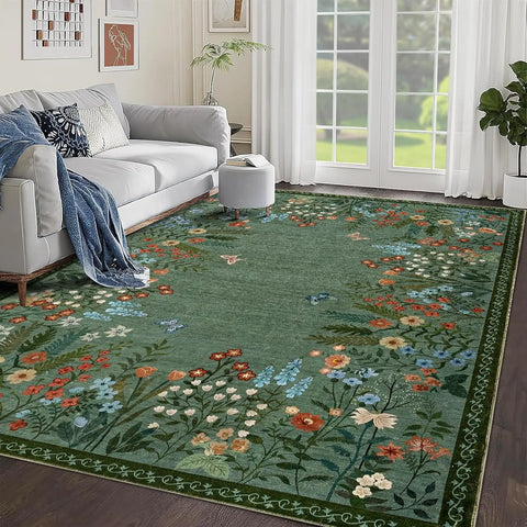 Navak Carpet Boho Washable Rugs for Entryway Floral Area Rug for Bedroom, Non Slip ,Soft Indoor Carpet forLiving Room Kitchen Laundry Foyer