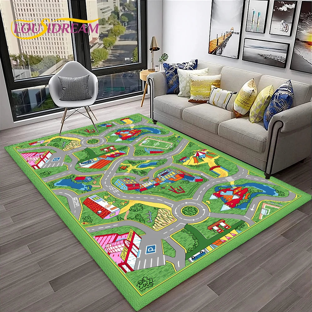 Navak Carpet Child Playmat Traffic Highway City Playroom Carpet Rug for Home Living Room Bedroom Doormat Decor, Area Rug Non-slip Floor Mat