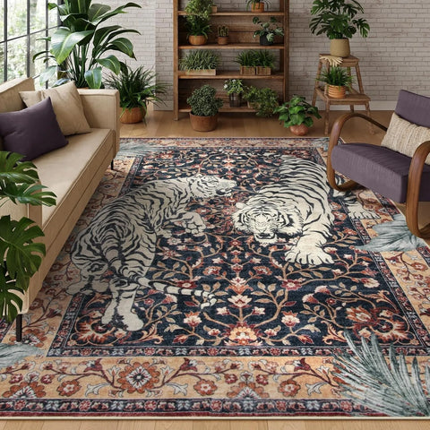 Navak Carpet Rug for Living Room Carpet Jungle Tiger Home Decoration Large Area Bedroom Plush Floor Mat Machine Washable Coffee Table Rugs 러그