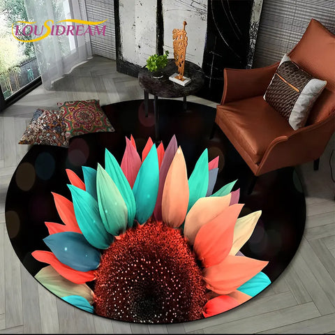 Navak Carpet 3D Daisy Nordic Flower Sunflower Round Area Rug,Carpet for Living Room Children's Bedroom Sofa Playroom Decor,Non-slip Floor Mat