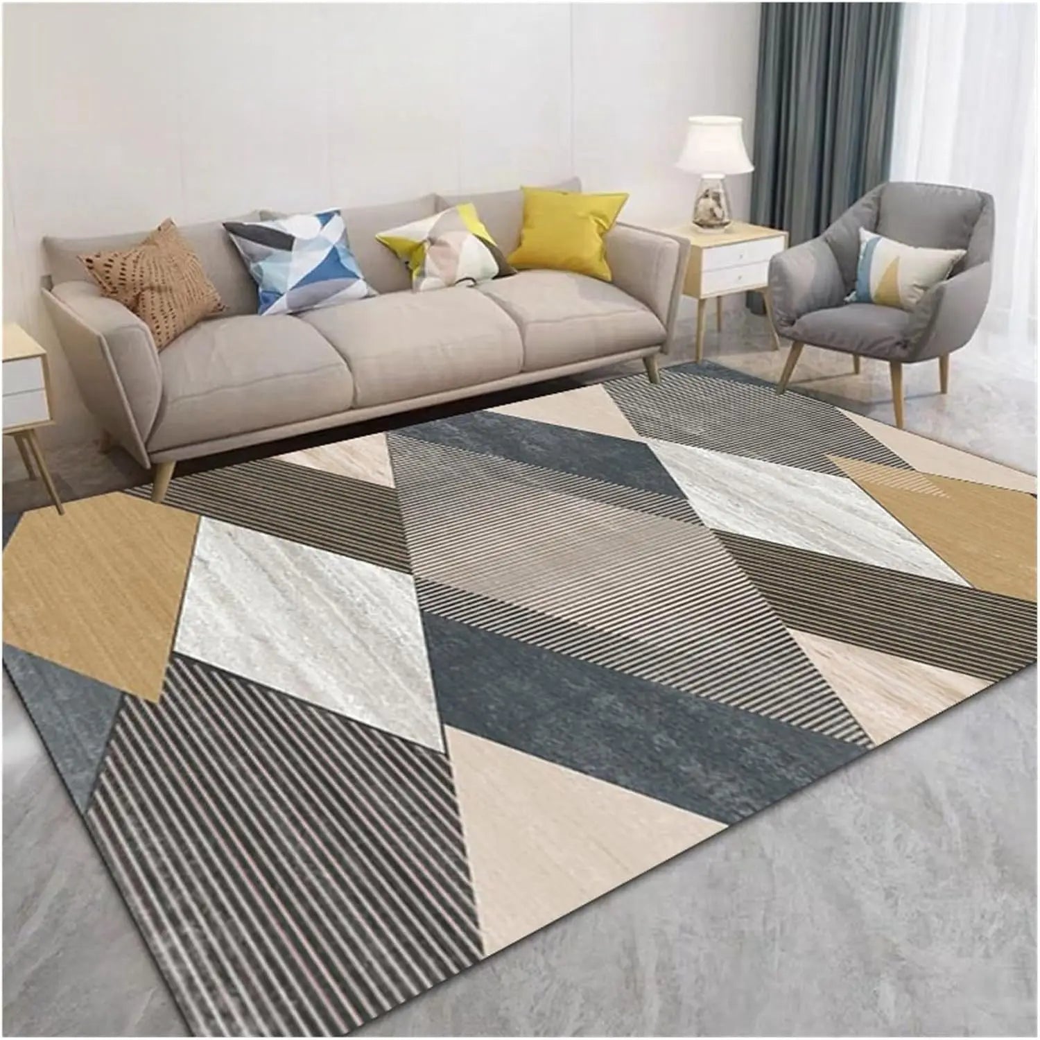 Navak Carpet Exclusive Picks Nordic Geometric Luxury Loop Pile Rug - Washable Mat for Hall, Airbnb, Bedroom, Office, Home Decor