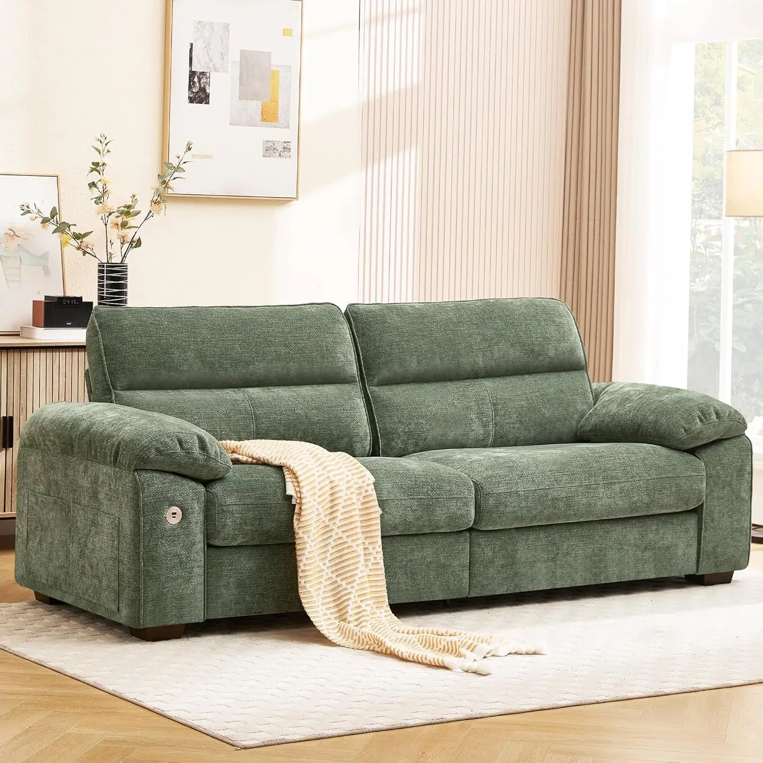 Navak Carpet 92" Modern Sofa for Living Room, Deep Seat Chenille Couch with Fast Charging Port & Removable Washable Cushions,Pillow-Armrest