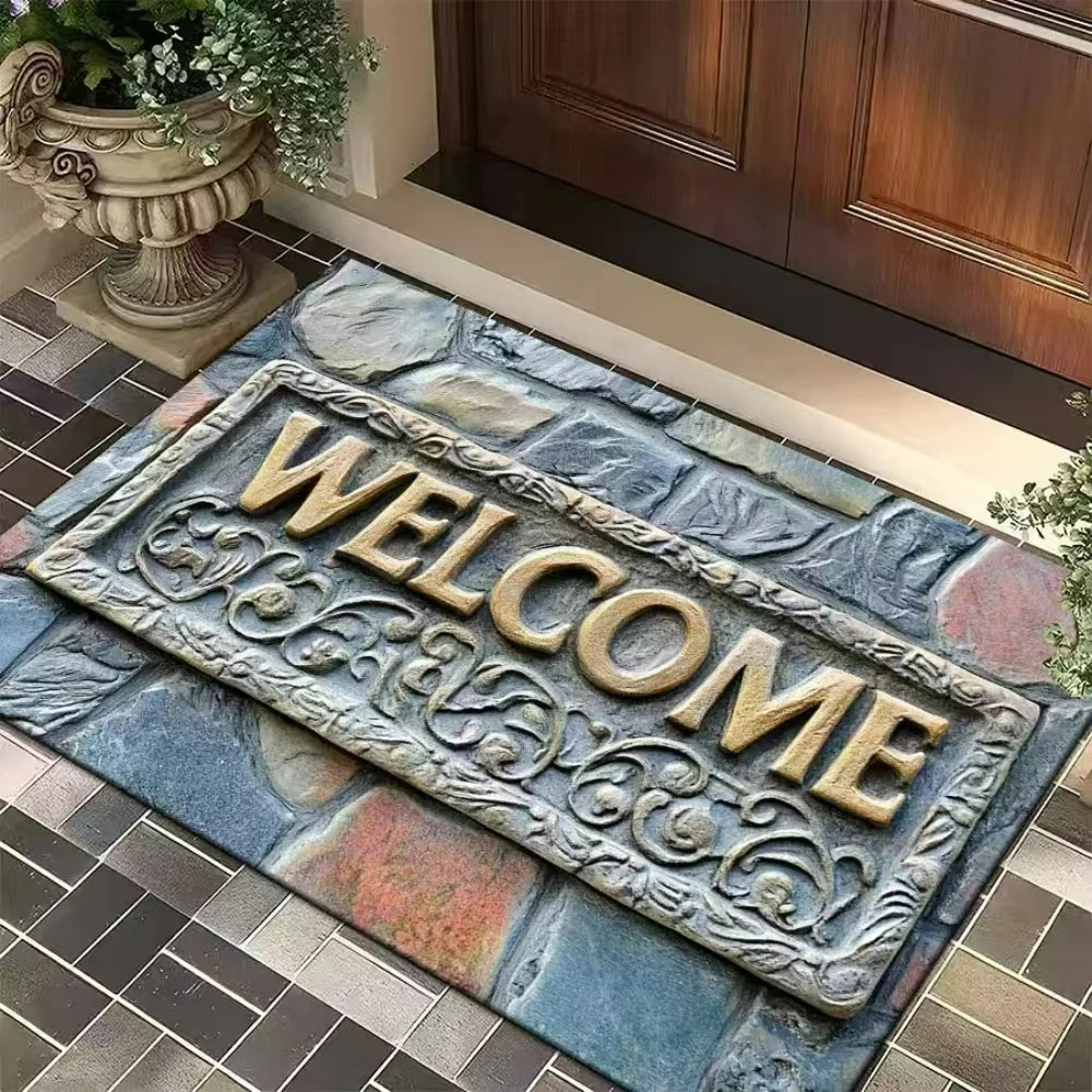 Navak Carpet Doormat Stone Welcome Theme Rug Home Decor Living Room Kitchen Garden Nonslip Entrance Floormat Machine-washable Hallway Doormat