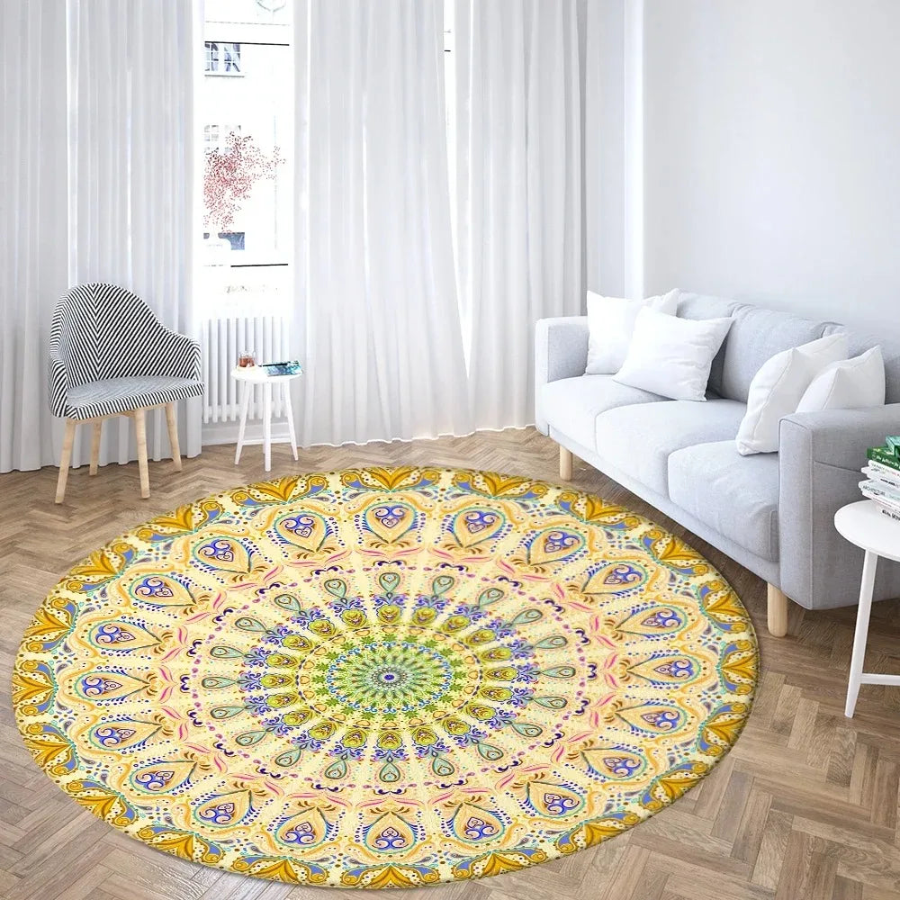 Navak Carpet Psychedelic Mandala Printed Round Carpet for Living Room Bedroom Mat Easy To Clean Festive Atmosphere Decorated Home Decor Rug