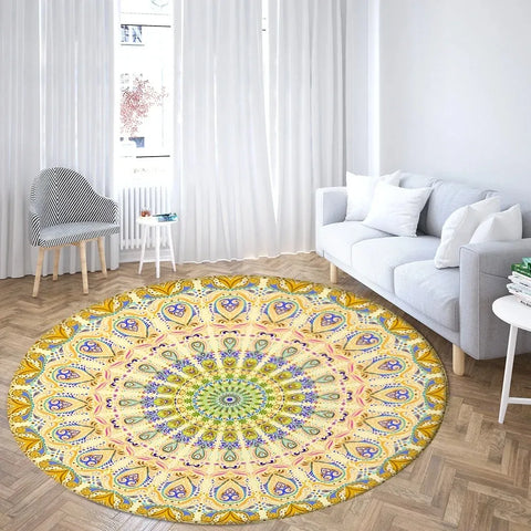 Navak Carpet Psychedelic Mandala Printed Round Carpet for Living Room Bedroom Mat Easy To Clean Festive Atmosphere Decorated Home Decor Rug