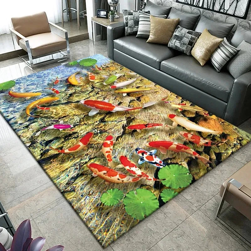 Navak Carpet3D Beach Sea Waves Pattern Carpet Door Floor Mat Fish Doormat Non-slip Floor Mat Living Room Rug Home Room Bedroom Decoration