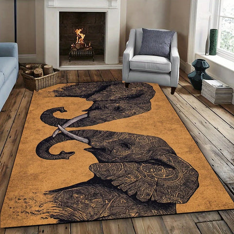 Navak Carpet Elephant Pattern Rug - Polyester Woven, Lightweight, Washable, Low Pile, Suitable for Living Room, Bedroom, Home Decoration