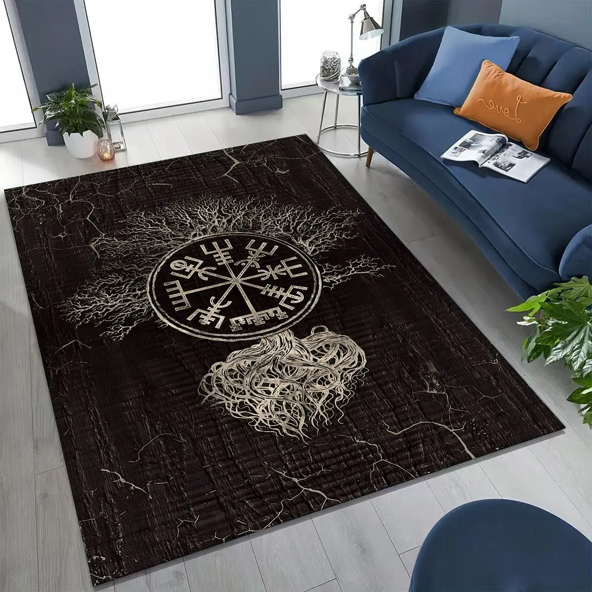 Navak Carpet Nordic Viking Warrior Symbol Valhalla Valknut Rune Moto Rug for Bedroom Living Room Sofa Home Doormat Decor,Non-slip Floor Mat