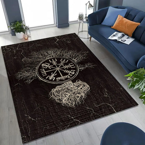 Navak Carpet Nordic Viking Warrior Symbol Valhalla Valknut Rune Moto Rug for Bedroom Living Room Sofa Home Doormat Decor,Non-slip Floor Mat