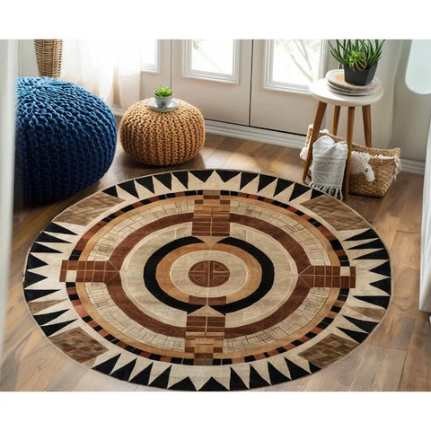 Navak Carpet Contemporary Brown Scandinavian Rug Pastoral Style Decoration Non-slip Bohemian Carpet Library Decor Pastoral Round Carpet