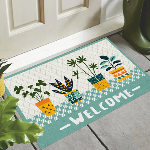 Navak Carpet Creative Small Fresh Cactus Plant Print Welcome Door Mat Square Cuttable Fluffy Carpet Rug Non-slip Entrance Mat for Home Decor