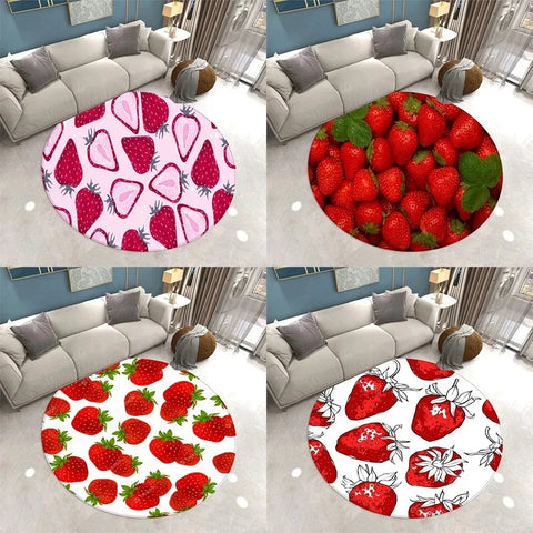 Navak Carpet Lovely Strawberry Print Round Carpet Home Living Room Sofa Bedroom Floor Decoration Kitchen Absorbent Mat