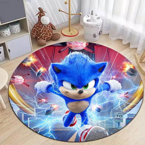 Navak Carpet Daily Picks Blue Hedgehog Creative Round Rug for Living Room Decor Bedroom Bedside Soft Carpet Sofa Mat Gaming Room Swivel Chair Mat