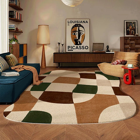 Navak Carpet Living Room Carpet Sofa Coffee Table Rug Irregular Non-slip Floor Mat Machine Washable Soft Bedroom Rugs Retro Home Decoration