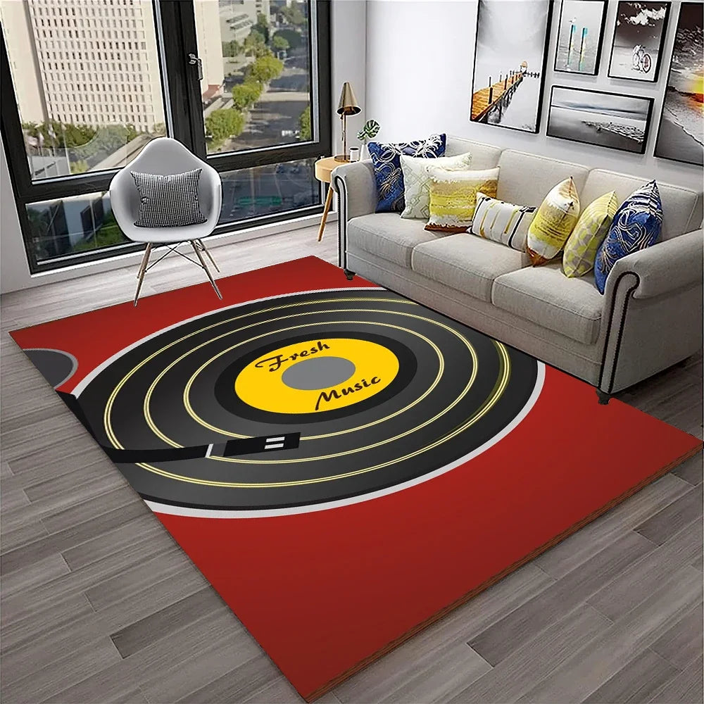 Navak Carpet 3D Retro Vinyl Record Music Art Carpet Rug for Home Living Room Bedroom Sofa Doormat Decor,Kid Play Area Rug Non-slip Floor Mat