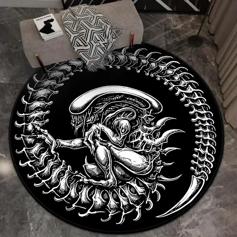 Navak Carpet Gothic Architecture Skull Carpet Round Living Room Home Floor Mat Halloween Festival Decoration Mat Blanket Home Decoration Gift