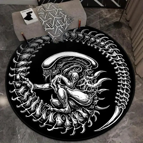 Navak Carpet Gothic Architecture Skull Carpet Round Living Room Home Floor Mat Halloween Festival Decoration Mat Blanket Home Decoration Gift