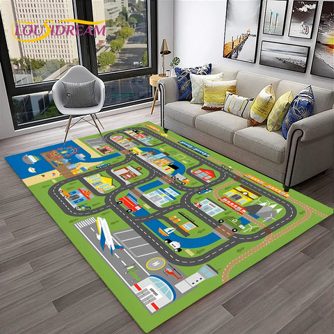 Navak Carpet Child Playmat Traffic Highway City Playroom Carpet Rug for Home Living Room Bedroom Doormat Decor, Area Rug Non-slip Floor Mat