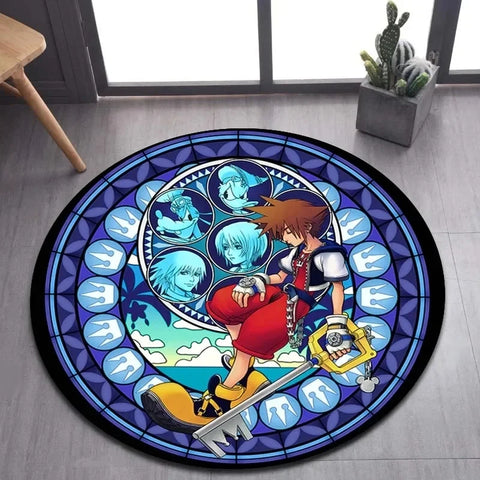 Navak Carpet Daily Picks DISNEY Kingdom Hearts Cartoon Pattern Area Rug Round Floor Mat Kid Living Room Carpet Bathroom Kitchen Doormat Decorate