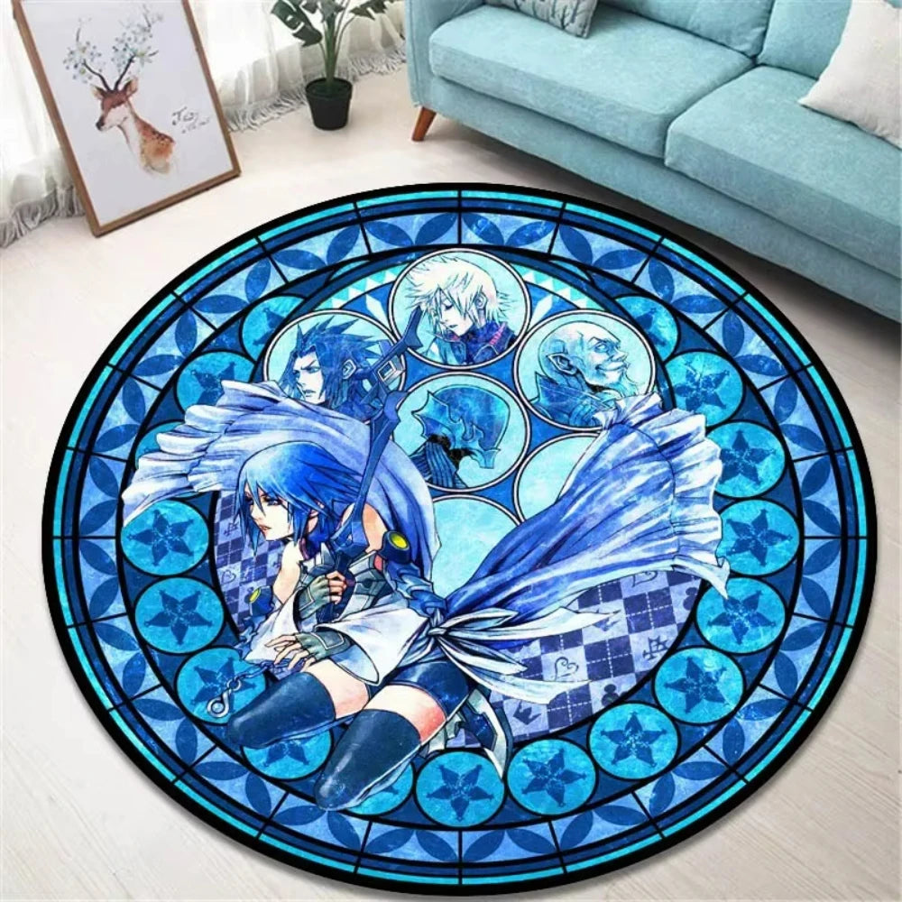 Navak Carpet K-Kingdom Heart Themed Round Carpet for Living Room and Bedroom NonSlip Floor Mat Rug for Gaming Enthusiast Birthday Gift Idea