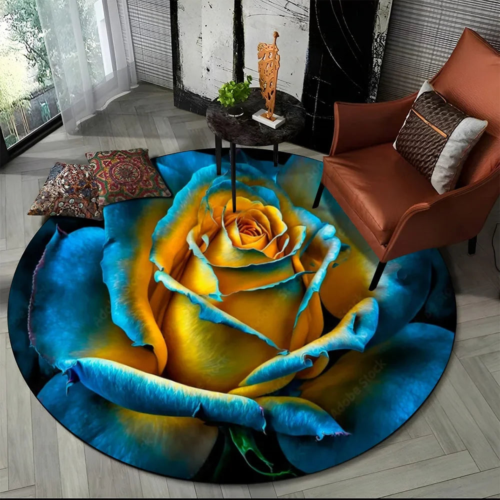 Navak Carpet 3D Luxury Flower Rose Daisy Nordic Round Carpet Rug for Living Room Bedroom Child Playroom Chair Decor,Pet Area Rug Non-slip Mat