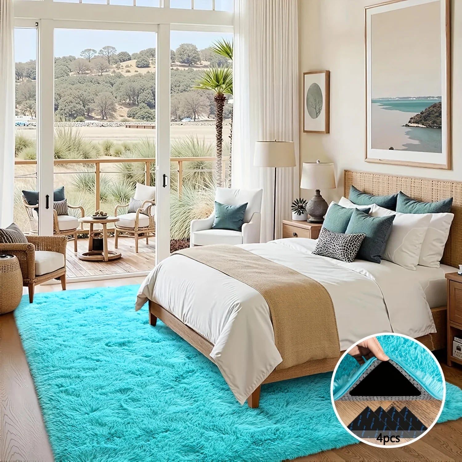 Navak Carpet Light Blue Soft Shaggy Non-Slip Rugs for Living Room/Bedroom/Nursery–Luxury Plush Carpet with 4 Rug Stickers,Room Decor Rug
