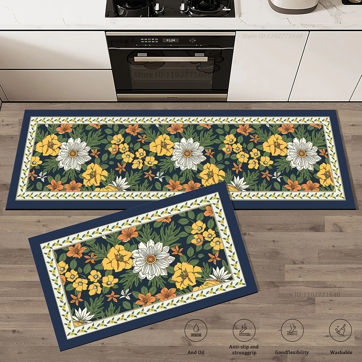 Navak Carpet Flowers Pattern Kitchen Extra Thick Absorbent Rug Bathroom Entrance Non-Slip Doormat Carpet Large Anti Fatigue Mat Long Rugs