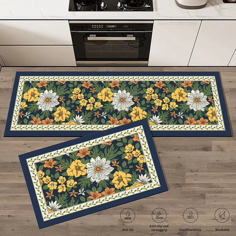 Navak Carpet Flowers Pattern Kitchen Extra Thick Absorbent Rug Bathroom Entrance Non-Slip Doormat Carpet Large Anti Fatigue Mat Long Rugs