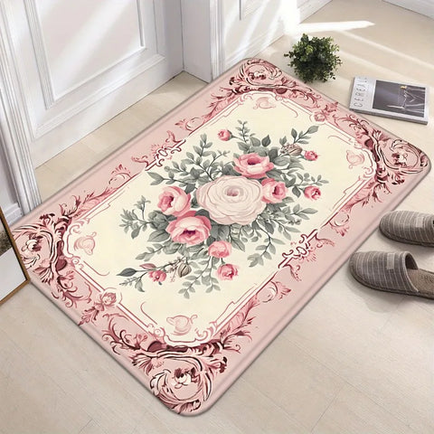 Navak Carpet 1 Sweet Rose Printed Door Mat Valentine's Day Theme Carpet Anti Slip 100% Polyester Carpets Suitable for Entrance Decoration Rug