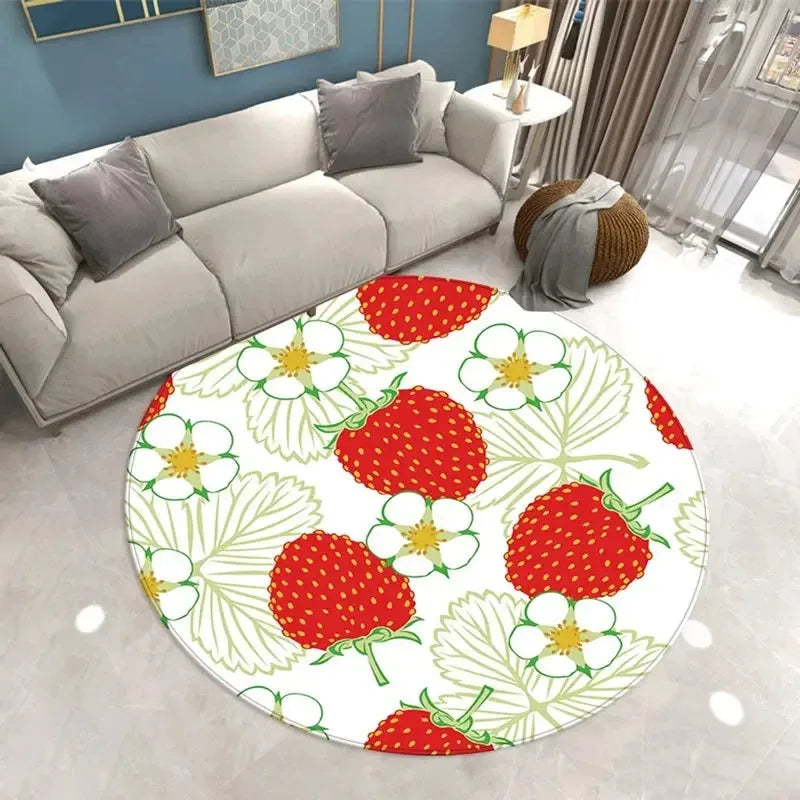 Navak Carpet Lovely Strawberry Print Round Carpet Home Living Room Sofa Bedroom Floor Decoration Kitchen Absorbent Mat