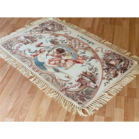 Navak Carpet Retro Livingroom Rugs Home Decoration for Bedrooom Carpet Small Doormat European Angel Printed Cotton Porch Hand Tassel Carpet
