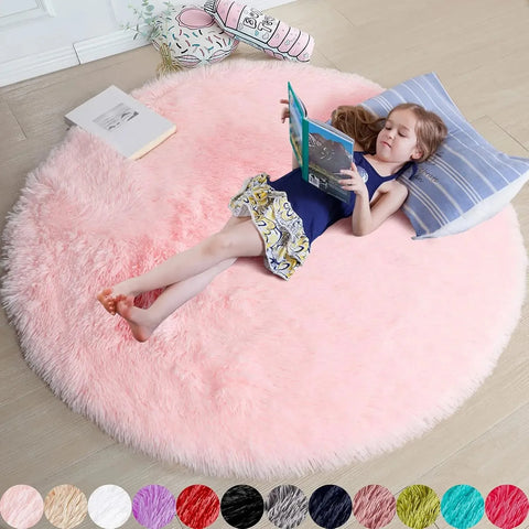 Navak Carpet vikama Pink Round Rug for Girls Bedroom,Fluffy Circle Area Rug for Kids Room,Furry Shaggy Carpet for Living Room Playroom Decor