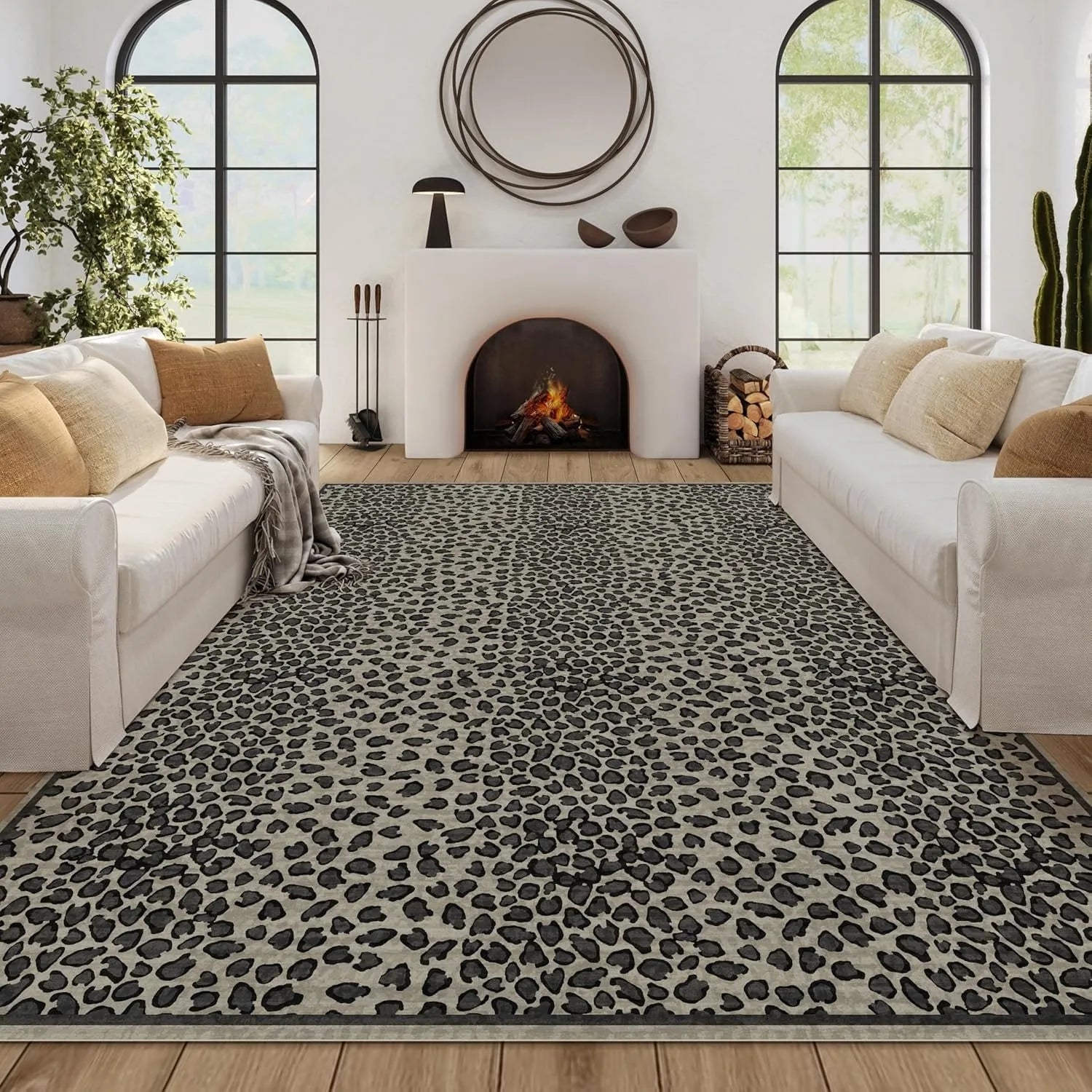 Navak Carpet Living Room Carpet Large Size Bedroom Bedside Floor Mat Machine Washable Carpets Cheetah Leopard Print Retro Home Decoration Rug