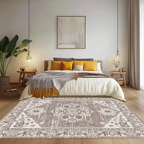 Navak Carpet Beige & Ivory Washable Flannel Area Rug Stain-Resistant & Non Slip, Home Decor Carpet, for High Traffic Areas in Living