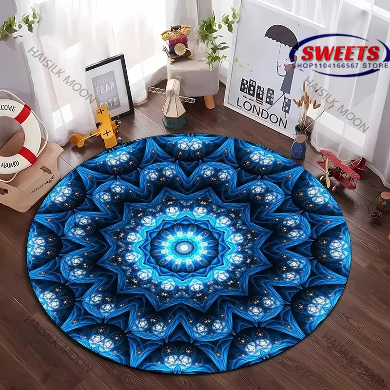 Navak Carpet Luxury Mandala Flower Print Round Carpet Bedroom Living Room Sofa Decorative Mat Top 10 Holiday Gifts for Family and Friends Rug