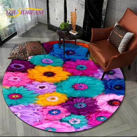 Navak Carpet 3D Daisy Nordic Flower Sunflower Round Area Rug,Carpet for Living Room Children's Bedroom Sofa Playroom Decor,Non-slip Floor Mat