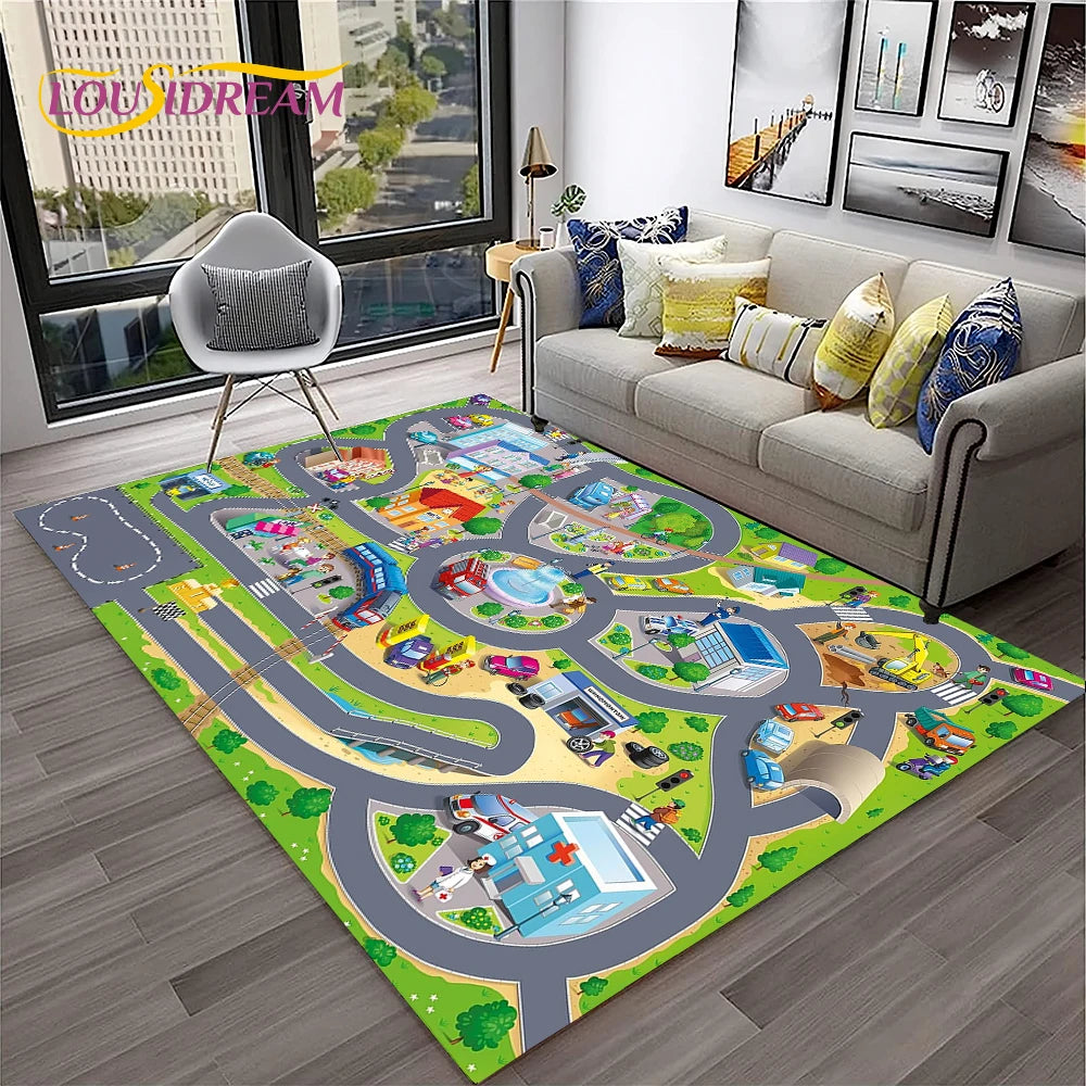 Navak Carpet Child Playmat Traffic Highway City Playroom Carpet Rug for Home Living Room Bedroom Doormat Decor, Area Rug Non-slip Floor Mat
