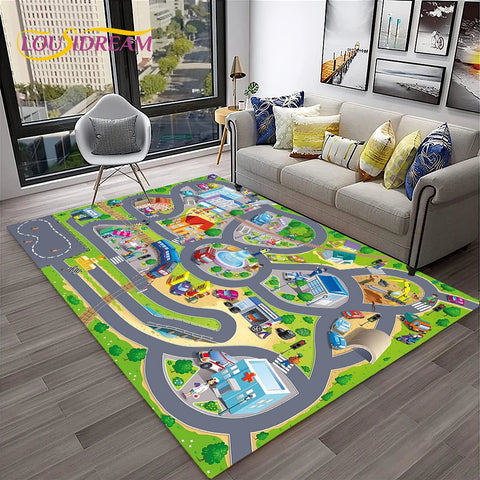 Navak Carpet Child Playmat Traffic Highway City Playroom Carpet Rug for Home Living Room Bedroom Doormat Decor, Area Rug Non-slip Floor Mat