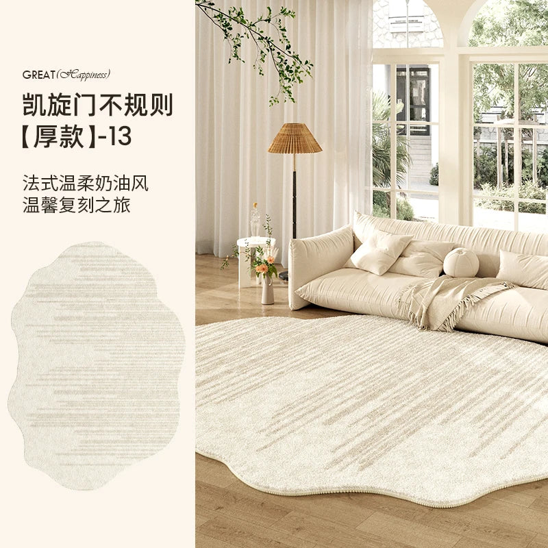 Navak Carpet French Cream Style Carpets for Living Room Irregular Shape Bedroom Decor Line Carpet Fluffy Soft Plush Rug Thick Washable Mat