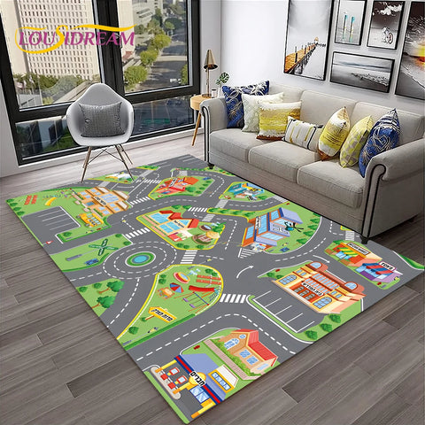 Navak Carpet Child Playmat Traffic Highway City Playroom Carpet Rug for Home Living Room Bedroom Doormat Decor, Area Rug Non-slip Floor Mat