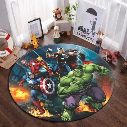 Navak Carpet Daily Picks DISNEY Marvel The Avengers Round Carpet Anime Rug Non-Slip Play Mat Cute Floor Rugs For Living Room Bedroom Kids Mats