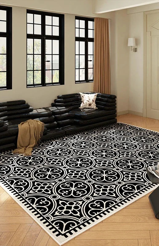 Navak Carpet Luxurious Black White Area Rug Large Non-Slip Living Room Carpet Washable Easy Care Comfortable Bedroom Decorative Floor Mat