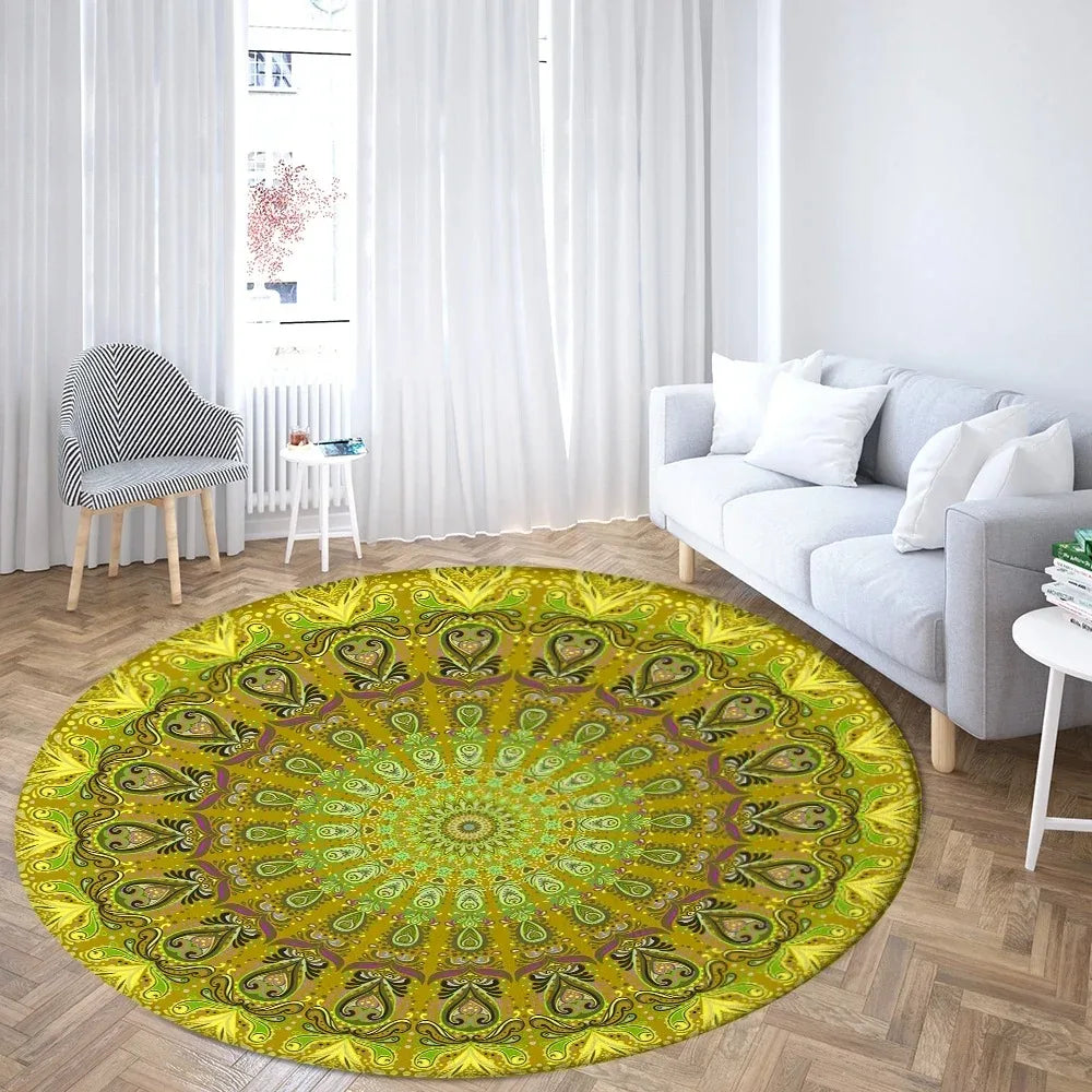 Navak Carpet Psychedelic Mandala Printed Round Carpet for Living Room Bedroom Mat Easy To Clean Festive Atmosphere Decorated Home Decor Rug