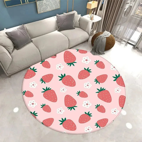 Navak Carpet Lovely Strawberry Print Round Carpet Home Living Room Sofa Bedroom Floor Decoration Kitchen Absorbent Mat